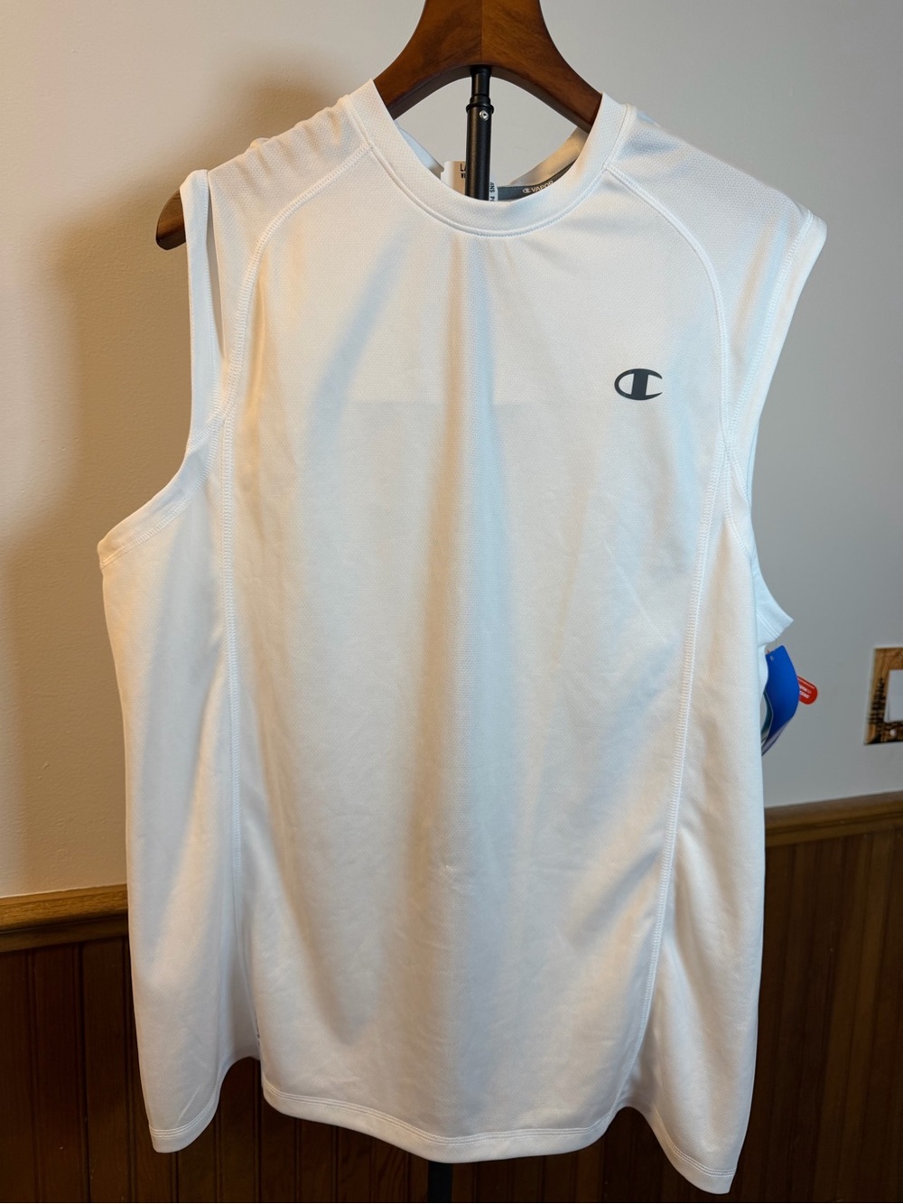 Champion White Sleeveless Performance Tank with Small Logo